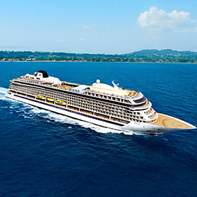Photo of a Viking cruise ship sailing out on the opened ocean