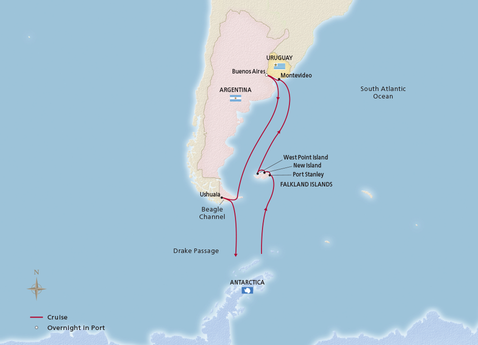 Map of the Antarctic & South America Discovery itinerary