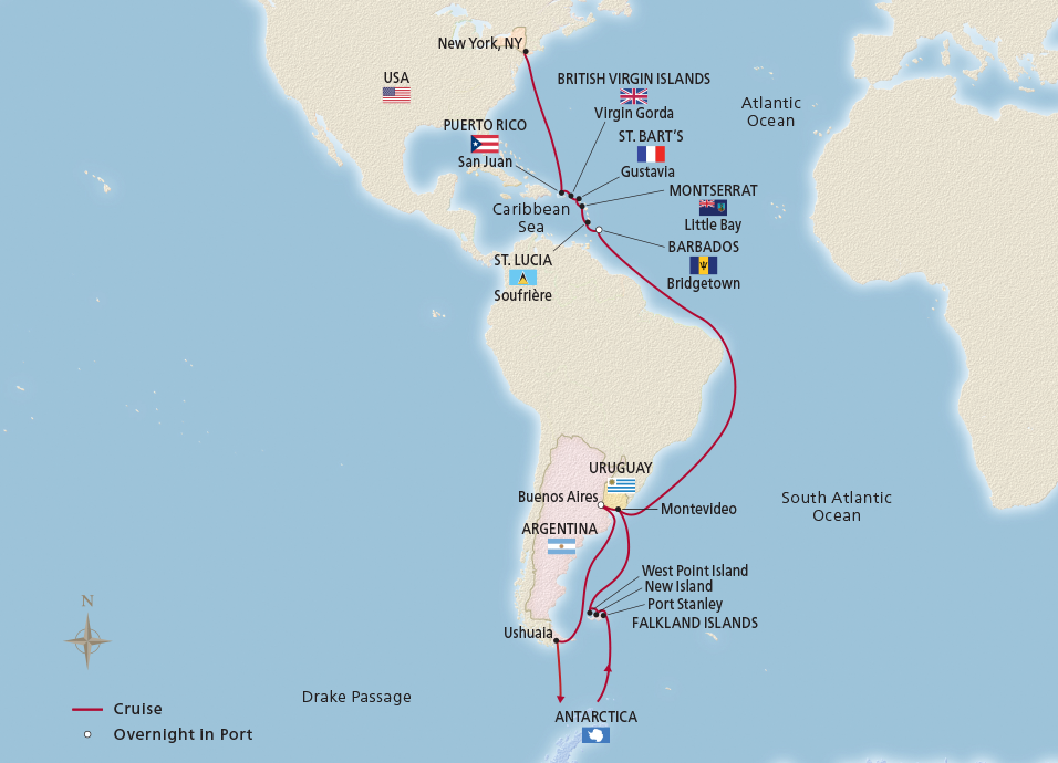 Map of the Antarctic & the Americas Sojourn itinerary