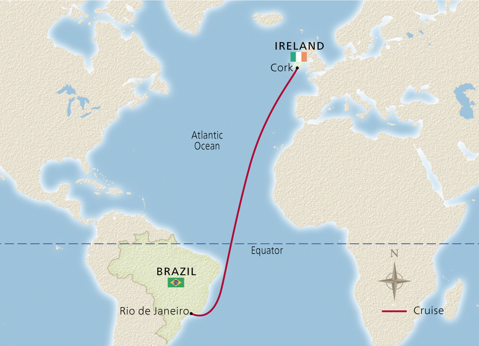 Map of the Atlantic and Equator Sojourn itinerary