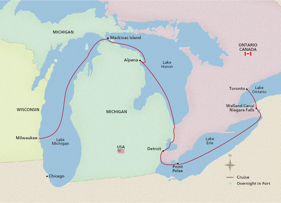 Map of the Niagara and the Great Lakes itinerary