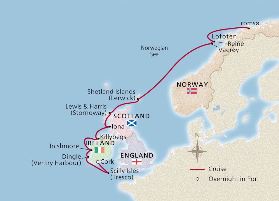 Map of the Vikings' Northern Isles itinerary