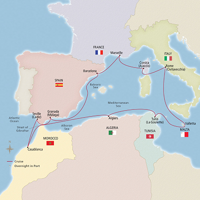 Malta, Morocco & the Mediterranean map