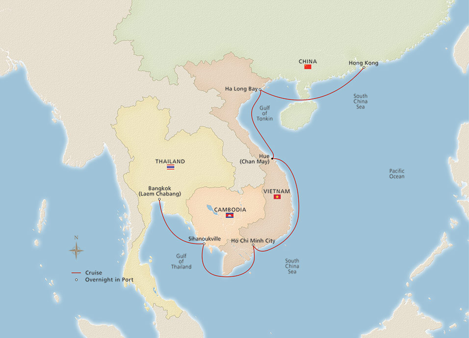 Map of the Southeast Asia & Hong Kong itinerary