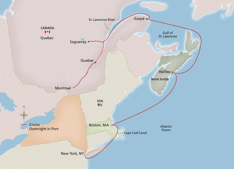 Map of Eastern Seaboard Explorer itinerary