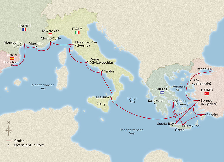Map of the Iconic Mediterranean Treasures itinerary