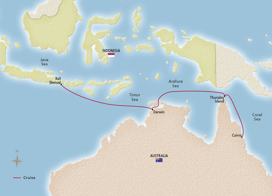 Map of the Cairns to Bali itinerary