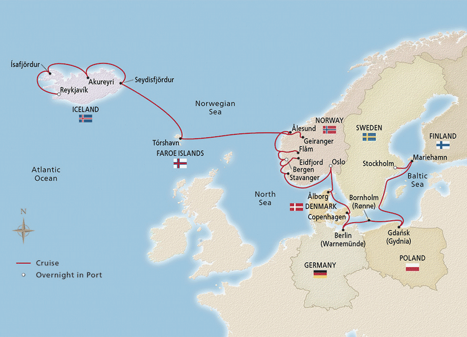 Map of Viking Homelands & Majestic Iceland itinerary