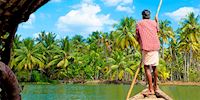 Boatman and palm trees in Cochin, India
