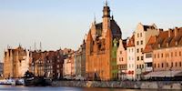 Old town style buildings against the water in Gdansk