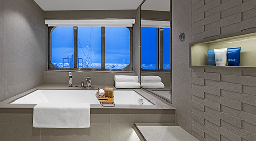 Bathroom sink of Explorer Suite stateroom